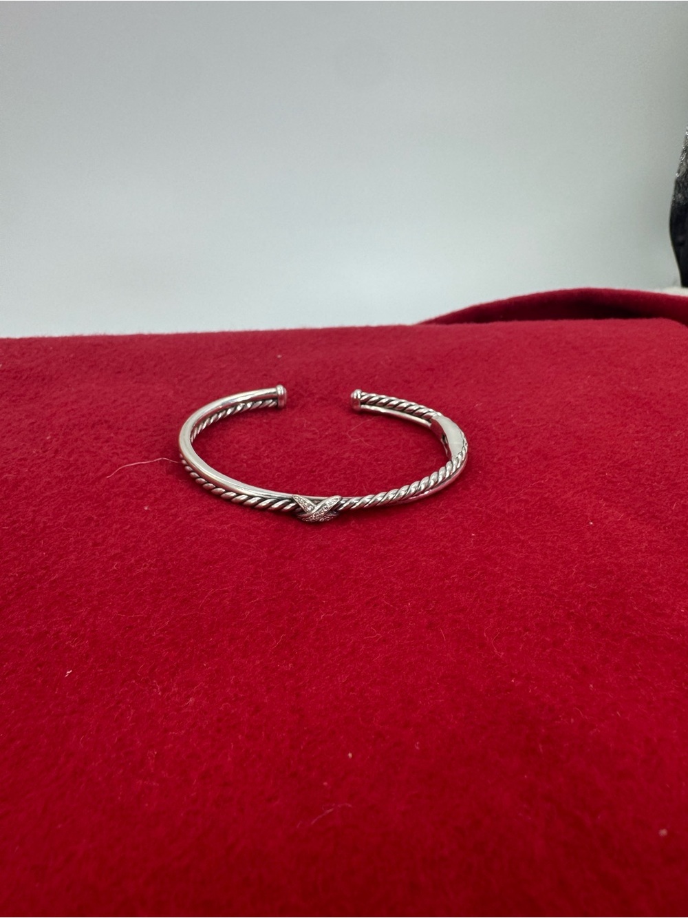 David Yurman Silver Twisted Cable Cuff with Knot Accent